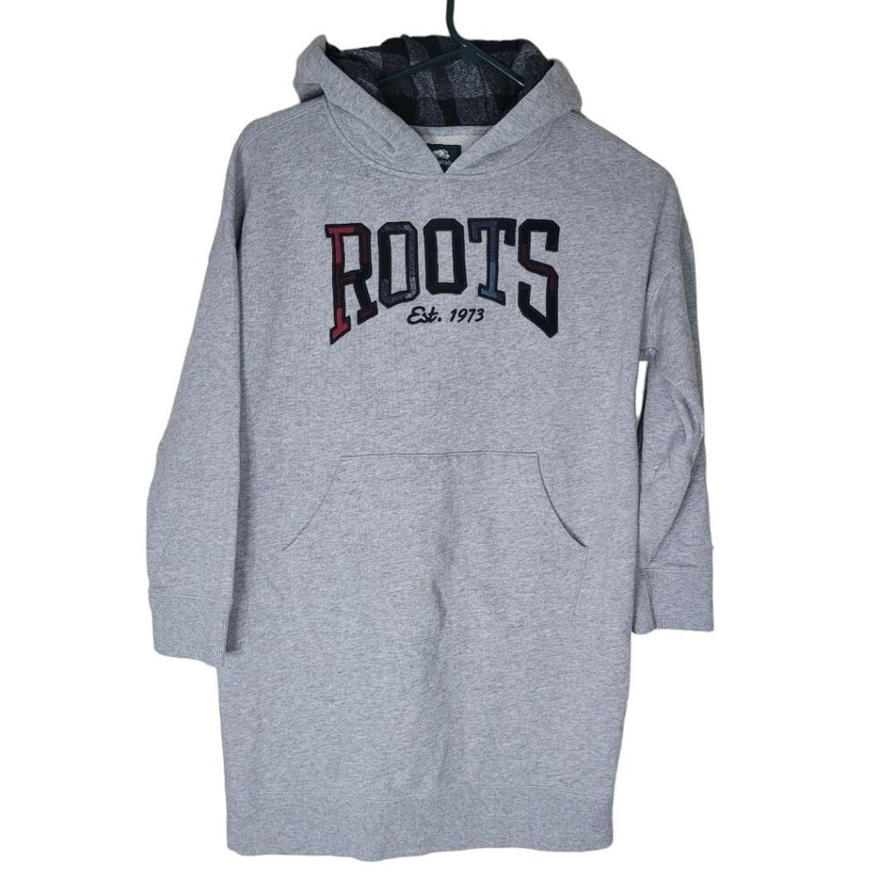 Roots Kids Hoodie‎ Plaid Letters Gray Childs Youth Large 9 10 Long Sweatshirt